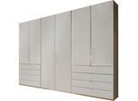 Falttürenschrank WIEMANN "Loft, Kleiderschrank, Schrank, Wäscheschrank, mit Glasfront", beige (havanna, weiß glas), B:200cm H:216cm T:58cm, Schränke, inkl. gepämpften Schubkästen und Türen, mit Panoramaöffnung