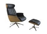 Relaxsessel FLEXLUX "Volden Fernsehsessel, verstellbarer Rücken- & Kopfstütze, drehbar", schwarz (deep schwarz), B:83cm H:112cm T:125cm, 100% Echteder, Sessel, Relaxsessel, Rücken- und Kopfteilverstellung, Drehbar, Fuß Alu, Armlehne Eiche