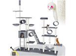 tectake® Kratzbaum, 234 bis 261 cm, mit Katzenhaus, inklusive 2 Treppen, 2 Spielkordeln, Kratzbogen, Deckenspanner und Kippschutz