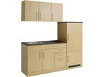 Küchenzeile KOCHSTATION "KS-Toledo", braun (küche: natur, korpus: buchefarben, arbeitsplatte: granit), B:180cm T:60cm, Komplettküchen-Sets, Küchenzeile, mit E-Geräten, Breite 180 cm