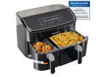 Sommertal Heißluftfritteuse HF DUAL 900 mit Doppelkammer 9 Liter XXL Airfryer & Dörrgerät 2850W Digitales Touch Display 3D Umluftsystem Vorheizen Synchronisierungsfunktion