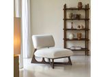 Niedriger Sessel Brune aus massivem Mindiholz und ecrufarbenem Stoff ,1-Sitz