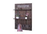 Wandgarderobe MCW-C89 Welcome, Garderobe Garderobenpaneel, Shabby-Look Vintage, 90x60cm ~ braun, shabby