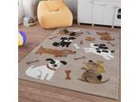Kinderteppich SMART KIDS "Rocky & Friends", beige (sand,beige,braun), B:140cm H:10mm L:200cm, Polypropylen, Teppiche, Kinderteppich, Moderner Spielteppich, strapazierfähig, pflegeleicht, Konturenschnitt