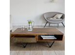FineBuy Couchtisch rechteckig 115cm Sheesham Massivholz Wohnzimmertisch 2 Schübe