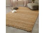 Teppich GREEN LOOOP "Dhurry", beige (natur), B:160cm H:12mm L:230cm, Jute, Teppiche, Teppich, handgewebt, robust, strapazierfähig, Jute, Natur, Wohnzimmer