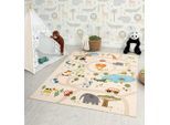 Teppich THE CARPET "Happy Life", beige, B:240cm H:4mm L:340cm, Polyester, Teppiche, Teppich, Life Kinderzimmer Teppich Spielteppich pflegeleicht