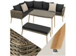 tectake® Rattan Lounge, mit Aluminiumgestell, wetterfest und UV-beständig, mit Sicherheitsglasplatte
