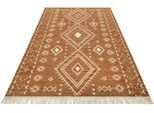Teppich GREEN LOOOP "Monaco GL-82103", braun, B:200cm H:5mm L:290cm, Baumwolle, Schurwolle, Teppiche, Teppich, handgewebter Naturfaserteppich aus 80% Wolle 20 % Baumwolle, Fransen