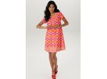 Jerseykleid ANISTON SELECTED, Damen, Gr. 40, N-Gr, pink (orange, pink, weiß, terra, rosa, ockergelb, orangerot), Milano Rib, Obermaterial: 85% Viskose, 10% Polyester, 5% Elasthan, bedruckt, gemustert, figurumspielend kniefrei, Rundhals, Kleider Jerseykleid, in leichter A-Linien-Form, Topseller