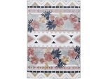 Teppich CARPETFINE "Deja 101", bunt (multi), B:120cm H:4mm L:170cm, Polypropylen, Teppiche, Teppich, robustes Flachgewebe, Floral Palmenblätter, In- und Outdoor, Läufer