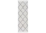Hochflor-Teppich CARPETFINE "Eddy", weiß, B:80cm H:30mm L:500cm, Polyester, Teppiche, Fransenteppich, Shaggy, auch als Läufer und in quadratisch, mit Fransen, Wohnzimmer