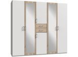Kleiderschrank WIMEX "Diver Drehtürenschrank mit Spiegel, 180, 225 o. 270cm breit", weiß (weiß, struktureichefb hell, griffe alu), B:225cm H:207cm T:58cm, Schränke, Kleiderschrank, Bestseller Schlafzimmerschrank wahlweise 3 Innenausstattungen