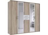 Kleiderschrank WIMEX "Diver Drehtürenschrank mit Spiegel, 180, 225 o. 270cm breit", weiß (struktureichefb hell, weiß, griffe alu), B:225cm H:207cm T:58cm, Schränke, Kleiderschrank, Bestseller Schlafzimmerschrank wahlweise 3 Innenausstattungen