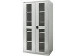 Schäfer Shop Genius Flügeltürenschrank FS, Stahl, Sichtfenster, Lüftungslöcher, B 1055 x T 620 x H 1950 mm, 5 OH, Lichtgrau/Lichtgrau, bis 500 kg