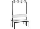 Garderobenbank Basic Plus, 2-seitig, Rückenlehne, ohne Schuhrost, Fussgestell schwarzgrau RAL 7021, B 1000 mm, Dekor weiss