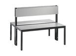 Sitzbank Basic Plus, 2-seitig, Rückenlehne, ohne Schuhrost, 4-Fussgestell schwarzgrau RAL 7021, B 1000 mm, Dekor silbergrau