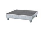 Auffangwanne ASECOS, Stahl, mit Gitterrost u. Staplerschuhen, 200 l Auffangvolumen, B 1210 x T 1240 x H 285 mm, verzinkt