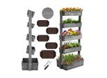 tectake® Vertikalbeet, 5 Etagen, die oberen 4 mit Schrägstellfunktion, wetterfest und standsicher, inklusive Pflanzvlies, 81 x 52 x 180 cm