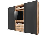 Schwebetürenschrank WIMEX "Magic by fresh to go", grau (plankeneiche nachbildung, graphit), B:300cm H:216cm T:65cm, Schränke, Schwebetürenschrank, tolles EXTRA: mit drehbarem TV-Element, mittig mit Schubladen