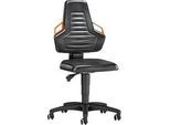 Arbeits-Drehstuhl, Rollen, Kunstleder schwarz, Griffe orange