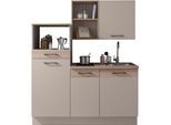 Pantryküche BASIC BY BALCULINA "Marlon Pantryküche BxHxT 165x210x60 cm", beige (küche: natur, front: kaschmirfarben, riva eiche, korpus: kaschmirfarben, riva eiche, arbeitsplatte: riva eichefarben), B:165cm H:210cm T:60cm, Komplettküchen-Sets, Breite 165cm, wahlweise mit E-Geräten, Metallgriffe