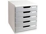 Exacompta Schubladenbox MODULO Office, modular, A4+, 5 geschlossene Schübe, Griffmulden, stapelbar, Blauer Engel, B 350 x T 320 x H 288 mm, PS, steingrau