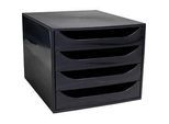 Exacompta Schubladenbox ECOBOX, A4+, 4 halboffene Schübe, Griffmulden, Blauer Engel, B 284 x T 348 x H 234 mm, Polystyrol, schwarz