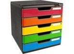 Exacompta Schubladenbox MODULO, modular, A4+, 5 abschliessbare Schübe, Griffmulden, Blauer Engel, B 350 x T 320 x H 288 mm, Polystyrol, harlekin