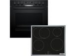 BOSCH Induktions Herd-Set "HND675LS67", Energieeffizienz: A+ (A+++-D), schwarz, Herdsets, Backwagen mit ausziehbarer Tür für bequemes Kochen & Backen