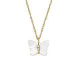 Kette mit Anhänger FOSSIL "Schmuck Geschenk Edelstahl Halskette JEWELRY Schmetterling", weiß (gelbgoldfarben, kristallweiß, perlmuttfarben), Halsketten, Damen, Edelstahl, L: 46,5, mit Zirkonia (synth.) - mit Perlmutt