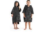 Badeponcho MY HOME "Lillou, für Kinder, ideal für Urlaub oder im Schwimmbad" Gr. 128, grau (anthrazit), 128/140, Microfaser, Hausmäntel, weich und kuschelig, Fleece, plüsch, Surfponcho