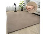 Fellteppich BRUNO BANANI "Rabbit 2, Kunstfell Teppich, Modern" Gr. 35, beige (taupe), B:200cm H:25mm L:290cm, Kunstfaser, Teppiche, Fellteppich, Kaninchenfell-Haptik, sehr weich, Wohnzimmer, Schlafzimmer, Esszimmer