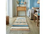 Läufer FLAIR RUGS "Medina, mit abstraktem Streifenmuster", blau, B:60cm H:12mm L:230cm, Baumwolle, Jute, Wolle, Teppiche, Läufer, Boho-Look, aus Naturfasern wie Wolle & Jute, Teppichläufer
