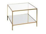 HAKU Beistelltisch, quadratisch, Stahlrohr/Glas, Sicherheitsklarglas oben, Spiegelglas unten, B 600 x T 600 x H 450 mm, gold