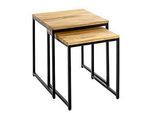 2er-Set HAKU Beistelltisch, Stahlrohr pulverbeschichtet, Massivholz Eiche, geölt, B 330/380 x T 330/380 x H 410/460 mm, schwarz/Eiche