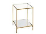 HAKU Beistelltisch, quadratisch, Stahlrohr lackiert, Ablagen Sicherheitsklarglas/Spiegelglas, B 390 x T 390 x H 550 mm, gold