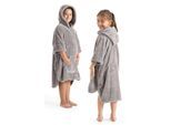 Badeponcho MY HOME "Lillou, für Kinder, ideal für Urlaub oder im Schwimmbad" Gr. 152, grau, 152/164, Microfaser, Hausmäntel, weich und kuschelig, Fleece, plüsch, Surfponcho