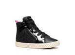 Sneaker GEOX "J MIRROLESS GIRL", Mädchen, Gr. 24, schwarz, Lacklederimitat, Lederimitat, Textil, Schuhe Sneaker, Schnürboots mit Warmfutter, Größenschablone zum Download