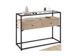 tectake® Konsolentisch, Industrial Style, Platte aus Sicherheitsglas, 2 große Schubladen, 101,5 x 41,5 x 80,5 cm