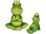 Dekofigur I.GE.A. "Deko Garten Figur Froschkönig", grün, B:7cm H:9cm, Terrakotta, Dekofiguren, 2er Set Frosch mit Krone Gartendeko Tierfigur Deko Statue Gartenfigur