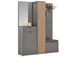 Voleo Garderobe , Graphitfarben, Eiche Artisan , Glas, Textil, Holzwerkstoff , 156x198x40 cm , FSC MIX , Garderobe, Garderoben-Sets &
