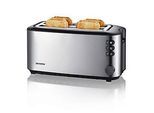SEVERIN Automatik-Langschlitztoaster, 1400 W, doppelwandiges Edelstahlgehäuse, Brotscheibenzentrierung, integrierter Brötchenaufsatz, schwarz/silber