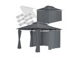 tectake® Gartenpavillon, 4 x 3 m, Doppeldachsystem, inklusive Spannseilen und Heringen