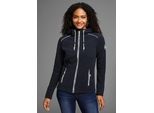 Fleecejacke KANGAROOS, Damen, Gr. 40/42, blau (navy), Fleece, Obermaterial: 100% Polyester, bequem hüftbedeckend, Jacken Fleecejacke, figurbetonte Passform, mit Kapuze und Kordelzug, Übergangsjacke