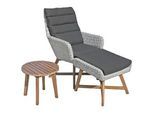 Gardenson Loungesessel , Grau, Akaziefarben, Dunkelgrau , Holz, Metall, Kunststoff, Textil , Akazie , Hartholz , X-Form , 65x95x85 cm , wetterbeständig, Abstellfläche, integrierter Tisch, geeignet für Balkon , Gartenmöbel, Loungemöbel, Loungesessel