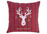 X-Mas Zierkissen , Rot , Textil , Hirsch , Füllung: Polyester , quadratisch , 45x45 cm , Oeko-Tex® Standard 100 , bügelleicht , Heimtextilien, Wohntextilien, Kissen, Zierkissen
