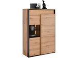 Hom`in Highboard , Schwarz, Eiche Artisan , Glas, Holzwerkstoff , 7 Fächer , F , 95.2x140.5x41.5 cm , Beimöbel erhältlich, stehend, Beleuchtung , Wohnzimmer, Wohnwände, Wohnwand-Serien