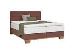 Valnatura Boxspringbett , Eichefarben, Dunkelrot , Textil , Eiche , massiv , H4 , Höhe ca. 22 cm , 200x200 cm , gepolstertes Kopfteil, in verschiedenen Holzarten erhältlich, Stoffauswahl, Topper durchgehend, in verschiedenen Größen erhältlich, Matratze in verschiedenen Härtegraden erhältlich, Kopfteilauswahl, Matratze geteilt , Holzmöbel, Holzbetten, Boxspringbetten Holz