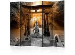 artgeist Paravent , Grau, Orange , Holz, Textil , Kiefer , massiv , Buddha , 225x172x3 cm , Motiv auf Vorder- und Rückseite , Kleinmöbel